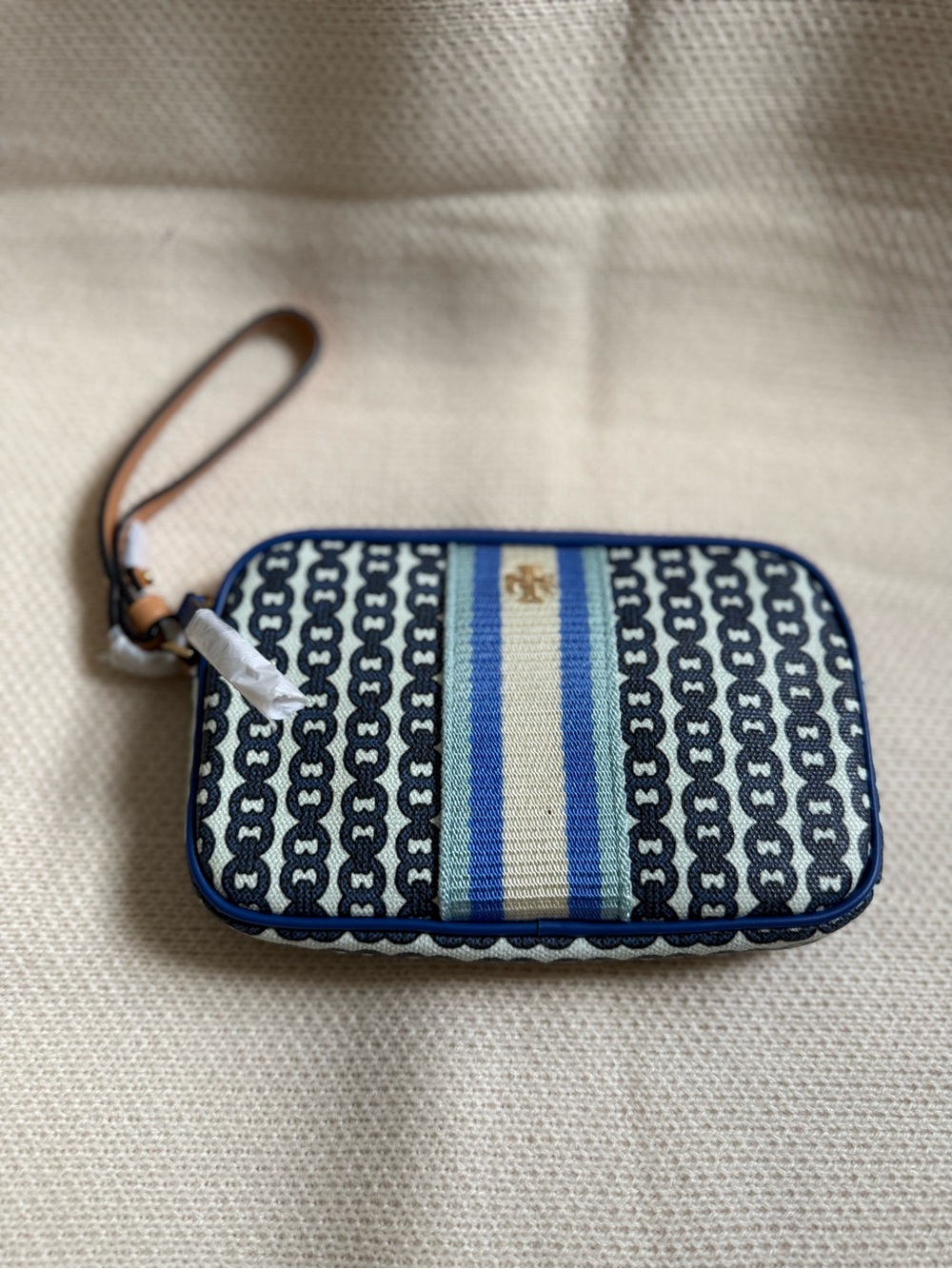 Tory Burch Royal Blue Canvas Zip Pouch with Gold Hardware